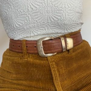 Vintage Brighton Brown Leather Belt with Gold Buckle 24-28”